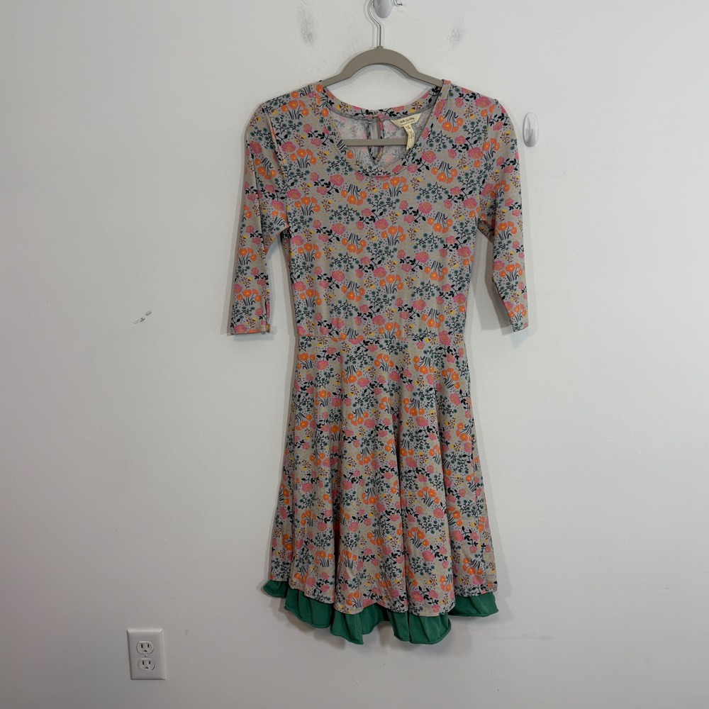 Matilda Jane Women Dress XS Gray Floral Joanna Gaines Down On The Farm Cottage